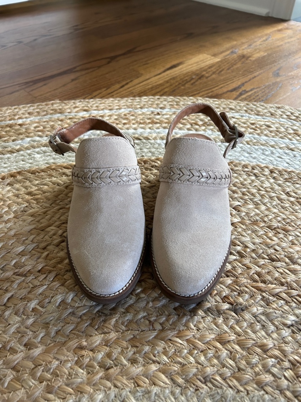Lucky Brand Beige Suede Braided Strap Slingback Mules